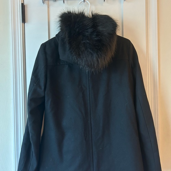 NWT - S Calvin Klein Black Coat with Faux Fur Hood - Picture 2 of 12